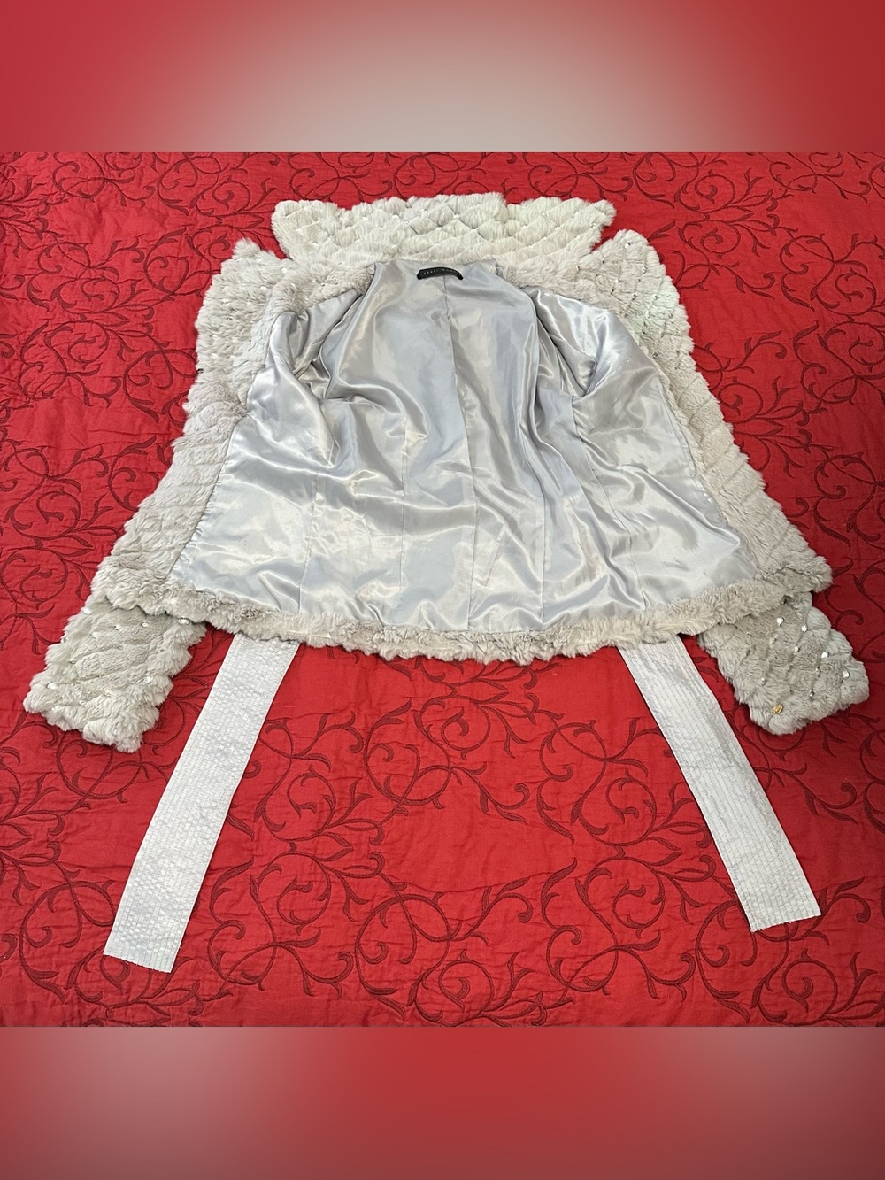 Sheri Bodell Silver Natural Rabbit Fur Belted Teddy Jacket - Picture 4 of 11